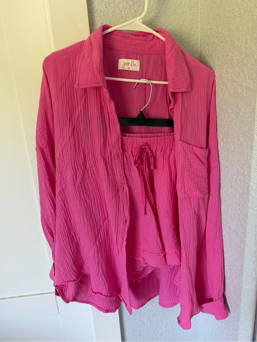 Joy~Luis High Waist Drawstring Shorts in Hot Pink top is XL and shorts are small - Picture 1 of 6
